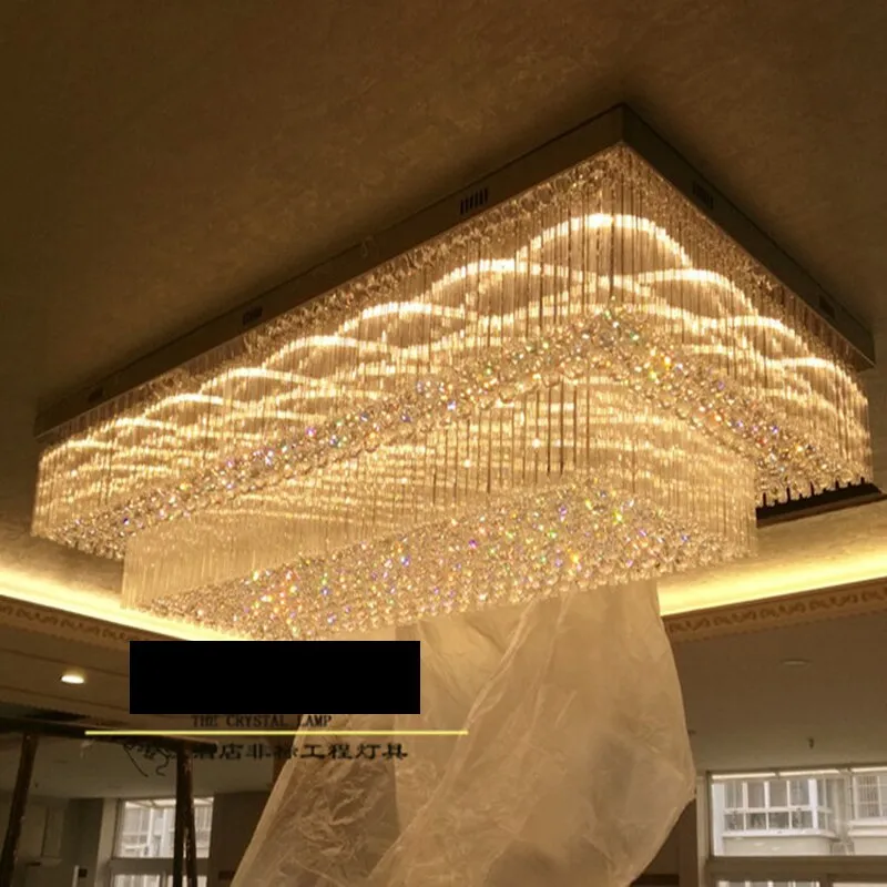 Custom Rectangular LED Chandelier for Hotel Lobbies and Ceramic Jewelry Showrooms
