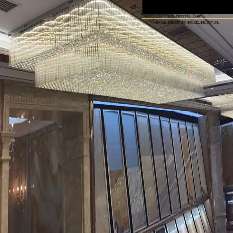Custom Rectangular LED Chandelier for Hotel Lobbies and Ceramic Jewelry Showrooms