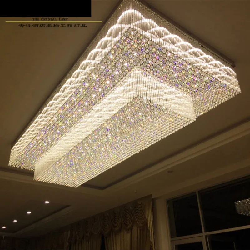 Custom Rectangular LED Chandelier for Hotel Lobbies and Ceramic Jewelry Showrooms