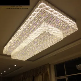 Custom Rectangular LED Chandelier for Hotel Lobbies and Ceramic Jewelry Showrooms