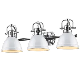 Duncan 3 Light Bath Vanity in Chrome with White Shades