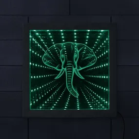 Elephant Lighting Wall Art LED Infinity Mirror Wood Frame Wildlife Animal Safari Wall Decor Vortex Tunnel Interstellar Mirror
