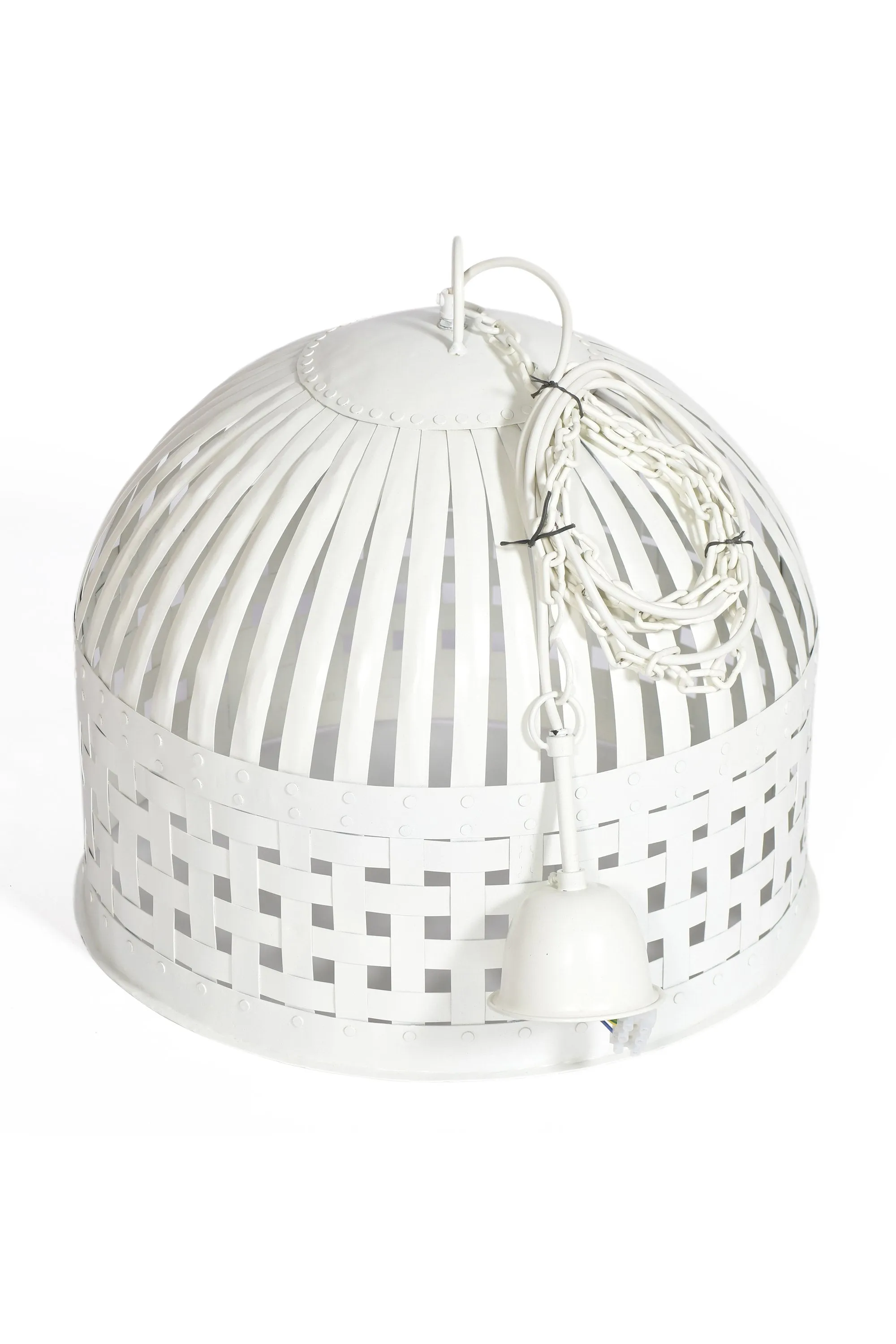 Esch Medium - White - Woven Iron Strips Pendant Light