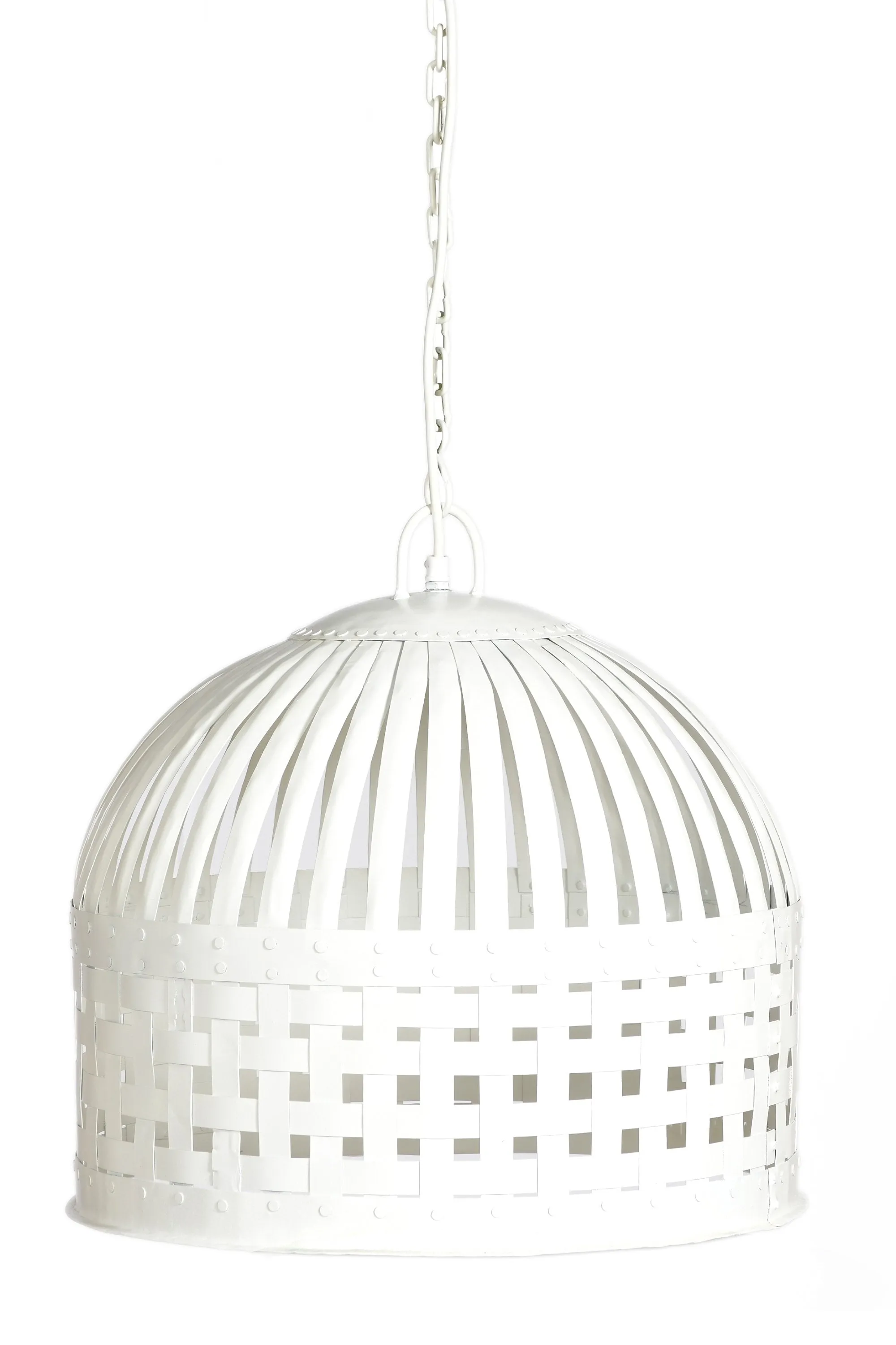 Esch Medium - White - Woven Iron Strips Pendant Light