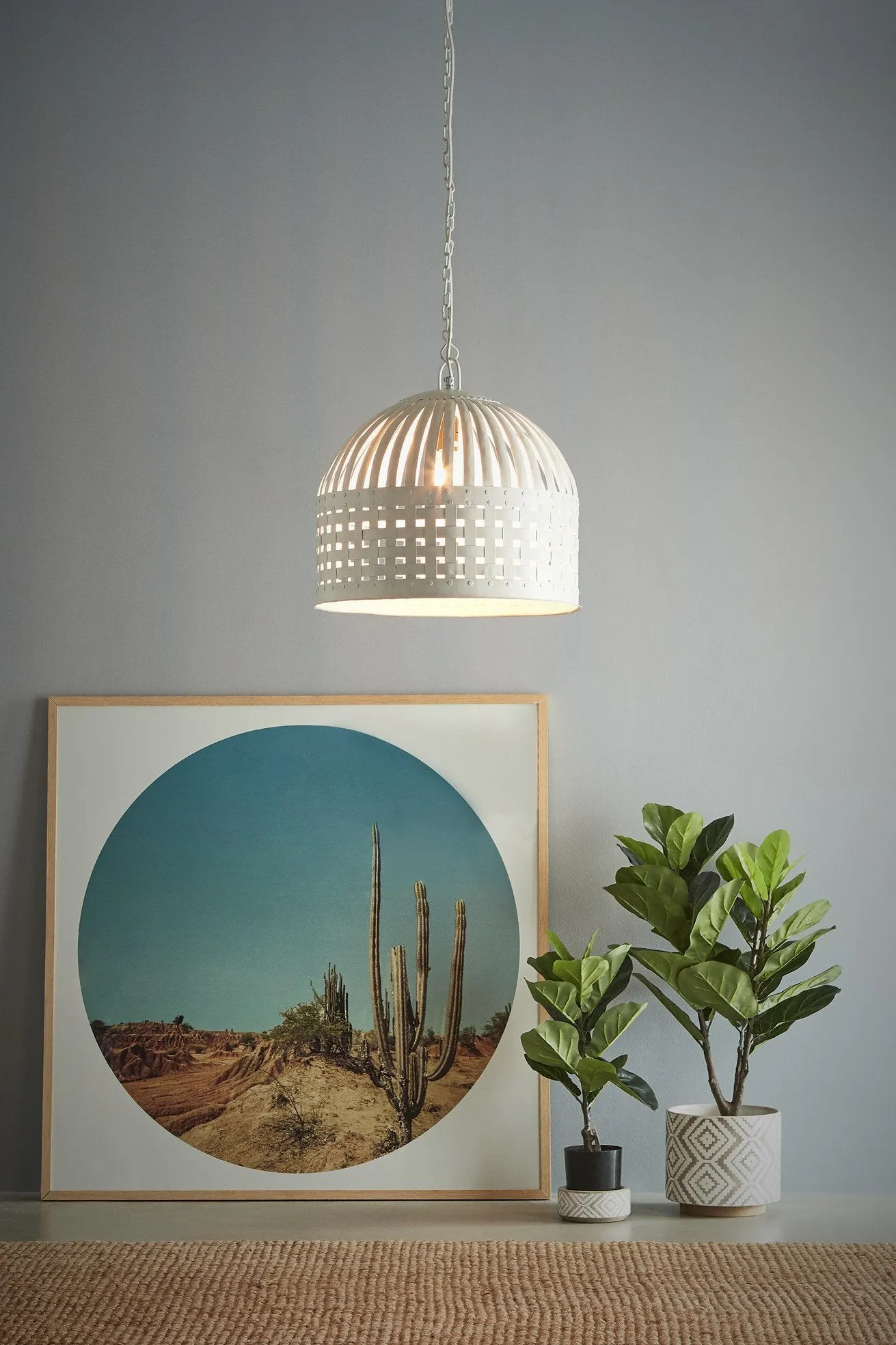 Esch Medium - White - Woven Iron Strips Pendant Light