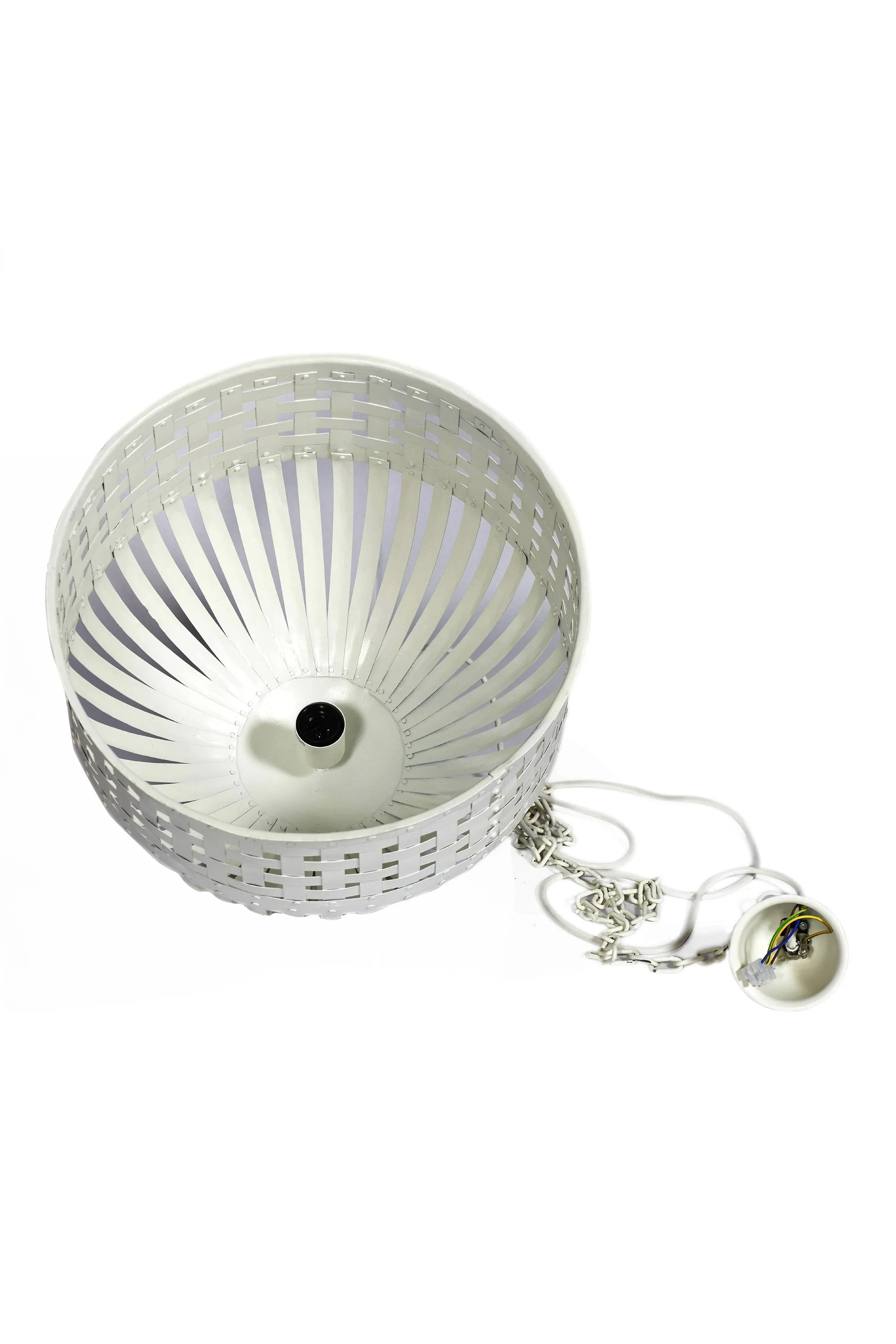 Esch Medium - White - Woven Iron Strips Pendant Light