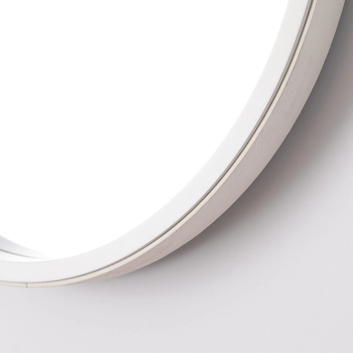 Faux Leather Strap Round Hanging Mirror, White