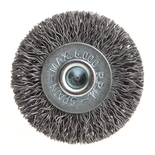 Forney 72251 Wire Wheel, 1-1/2 in Dia, 1/4 in Arbor/Shank, 0.012 in Dia Bristle, Steel Bristle