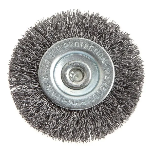 Forney 72253 Wire Wheel, 2-1/2 in Dia, 1/4 in Arbor/Shank, 0.012 in Dia Bristle, Steel Bristle