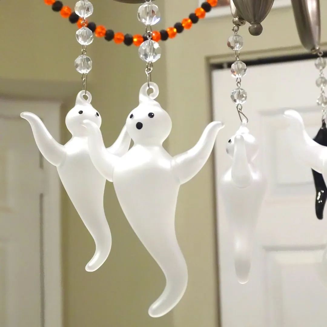 GLASS GHOST (Set/1) OR (Set/3) MAGNETIC HALLOWEEN CHANDELIER ORNAMENT