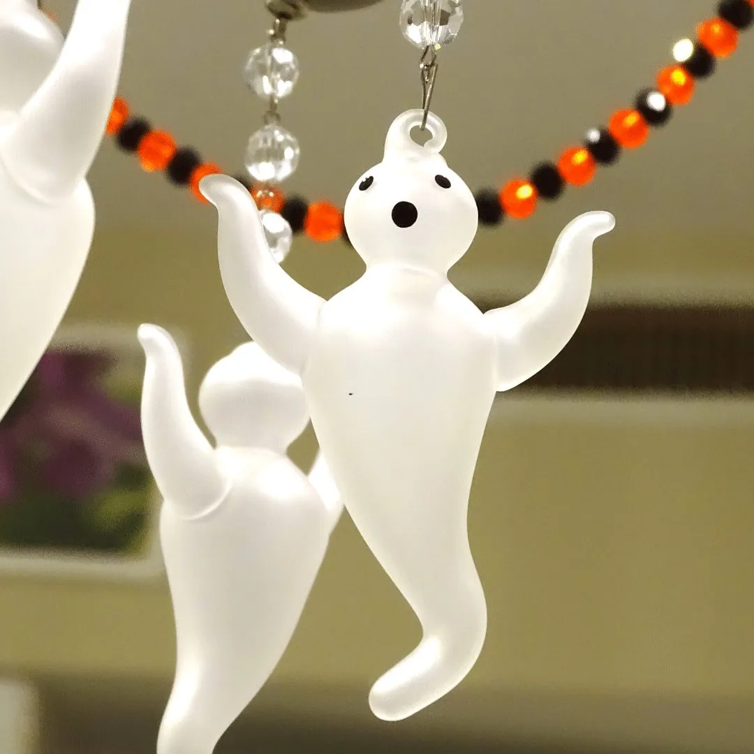 GLASS GHOST (Set/1) OR (Set/3) MAGNETIC HALLOWEEN CHANDELIER ORNAMENT