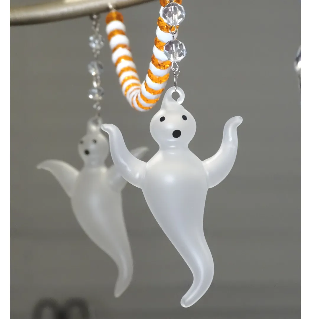 GLASS GHOST (Set/1) OR (Set/3) MAGNETIC HALLOWEEN CHANDELIER ORNAMENT