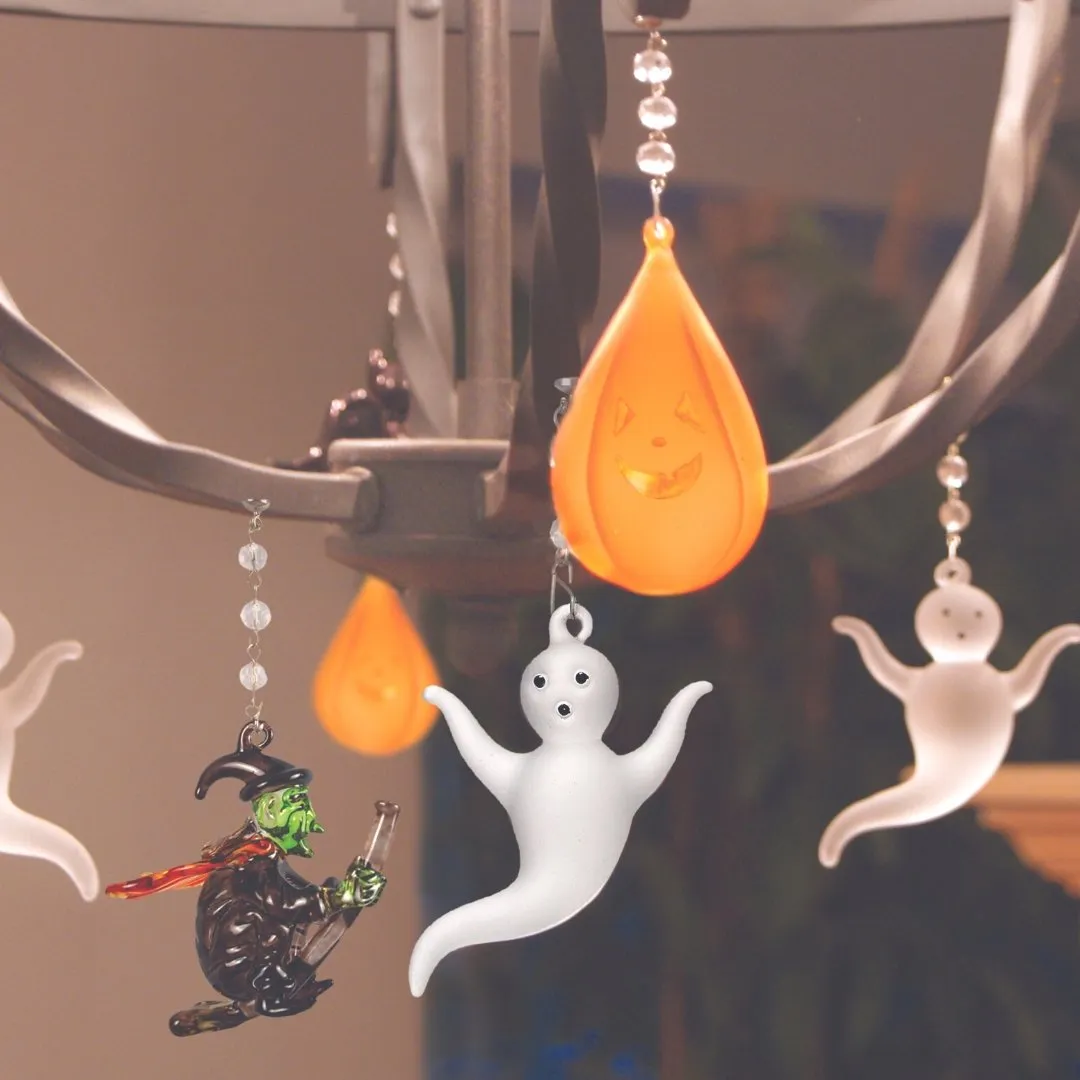 GLASS GHOST (Set/1) OR (Set/3) MAGNETIC HALLOWEEN CHANDELIER ORNAMENT