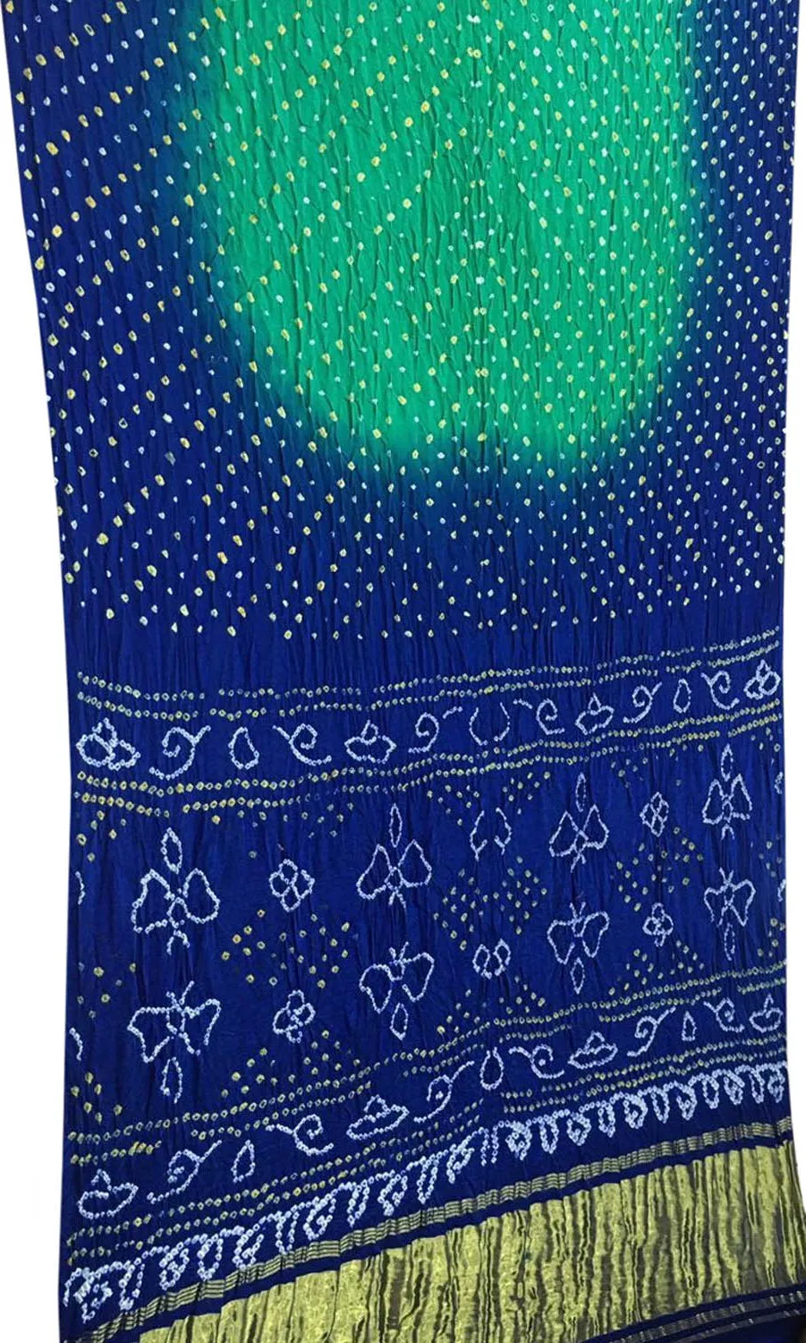 Green And Blue Bandhani Pure Gajji Silk Saree