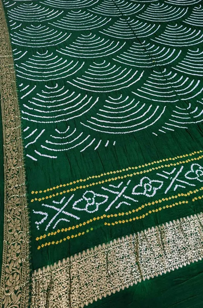 Green Bandhani Pure Gajji Silk Nakshi Bordar Dupatta