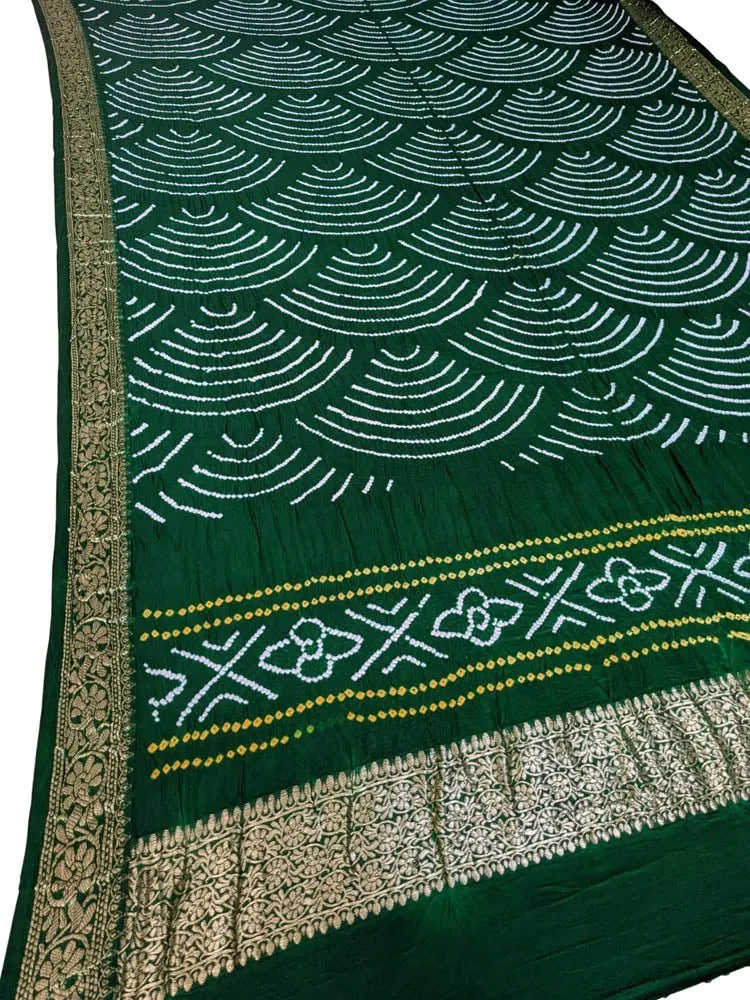 Green Bandhani Pure Gajji Silk Nakshi Bordar Dupatta