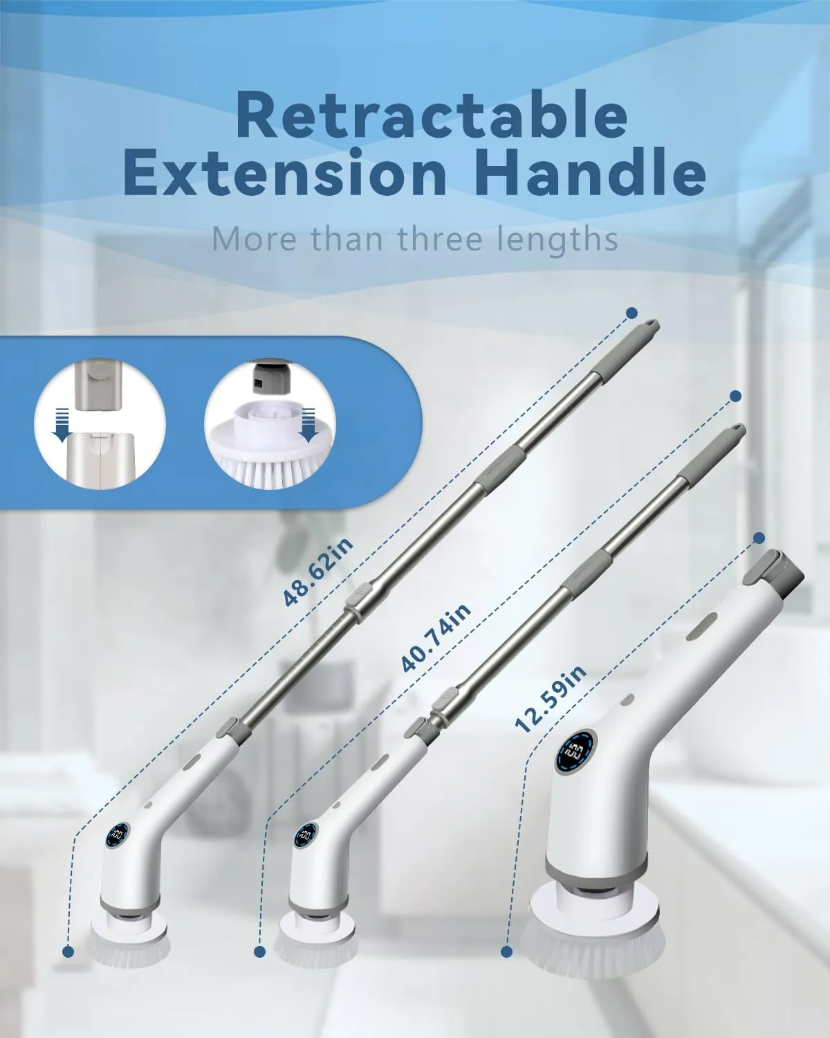 Gremap Cordless Electric Spin Scrubber with 9 Replacement Heads, Water Scraper, Mop Holder, 3 Adjustable Speeds and Adjustable Extension Handle for Bathtub Kitchen Floor