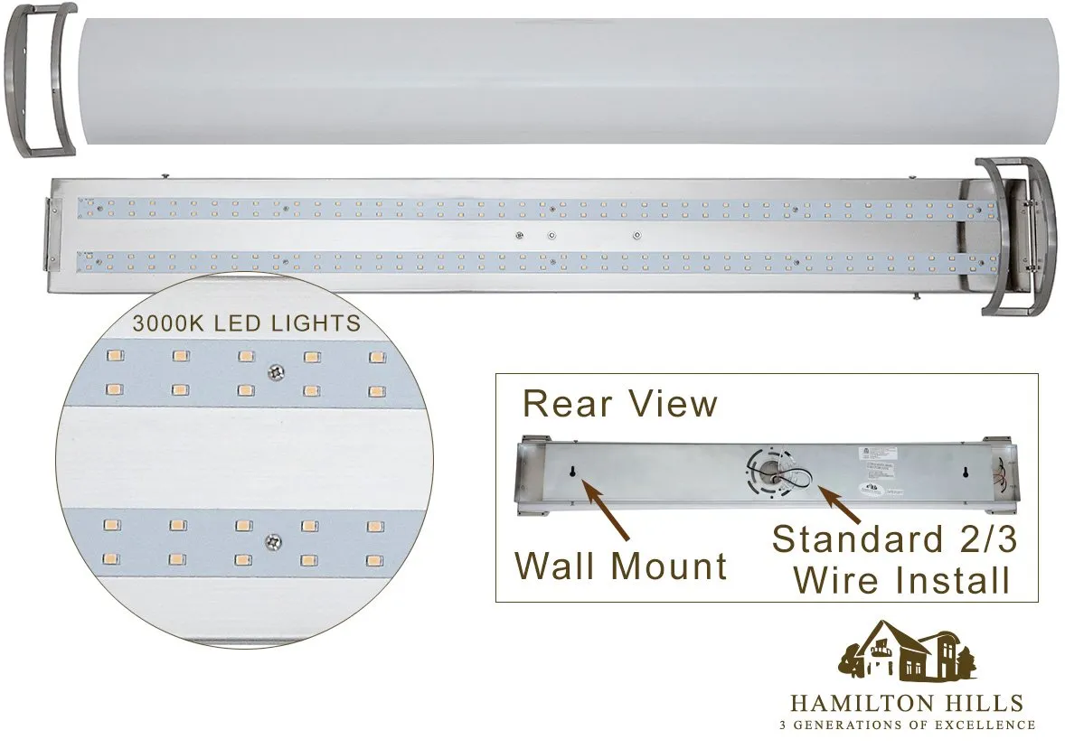 Hamilton Hills New Flush Mount Brushed Nickel Modern Frosted Bathroom Vanity Light Fixture