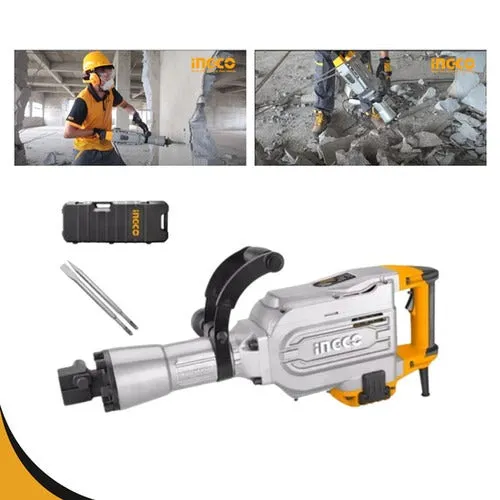 INGCO 1700W 16KG Electric Demolition Breaker PDB17008 with 2 pcs chisel HEX cuck system Impact rate:1400bmp Impact force:45J heavy duty industrial use
