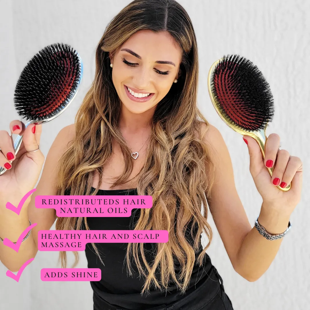 Janeke Large Metallic Paddle Pneumatic Hairbrush with Natural Bristles, 9.25" Long  AUSP23 SF
