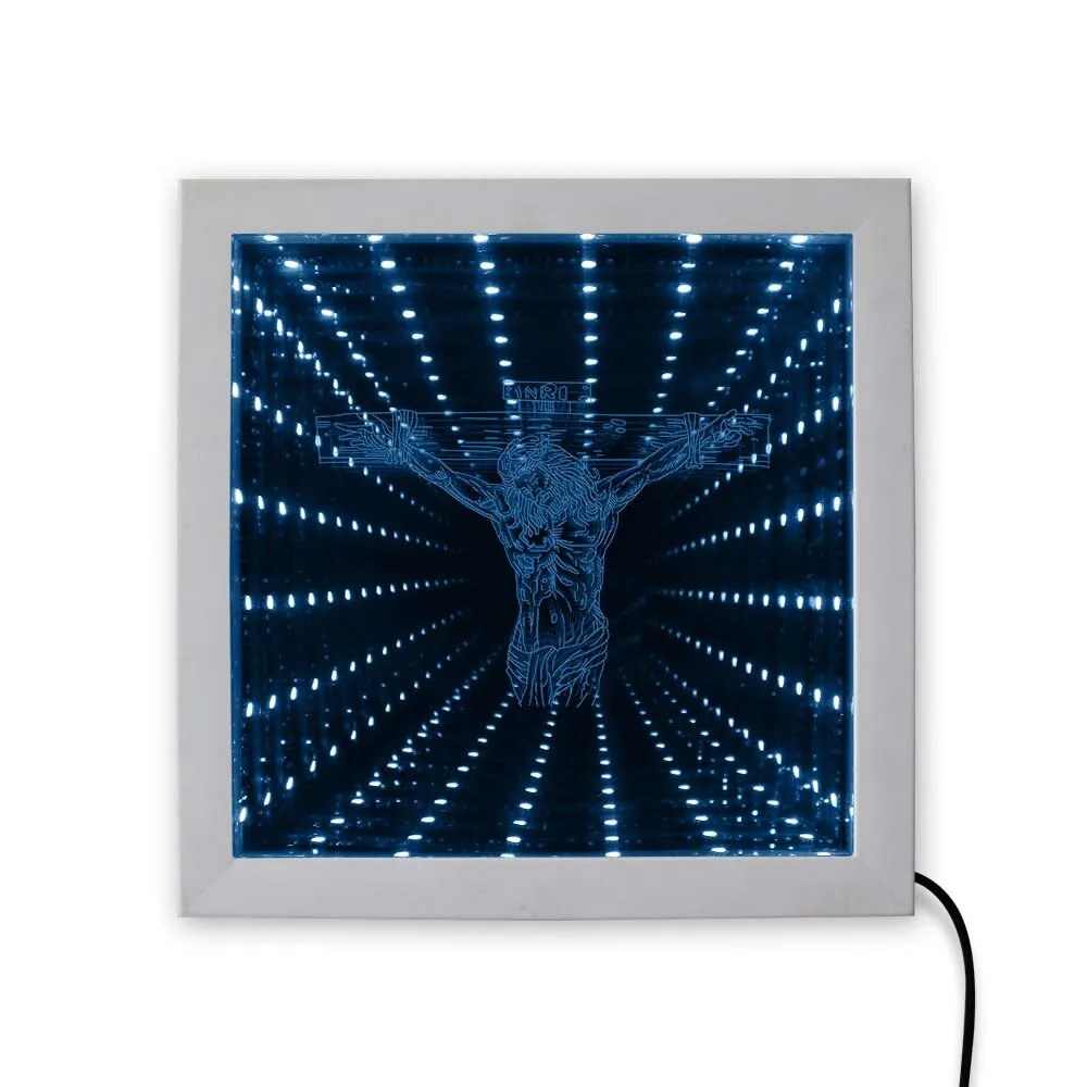 Jesus On Cross LED Lighting Infinity Mirror Tunnel Vision Wood Frame Christ Lighted Mirrors Religious Home Decor Christian Gift