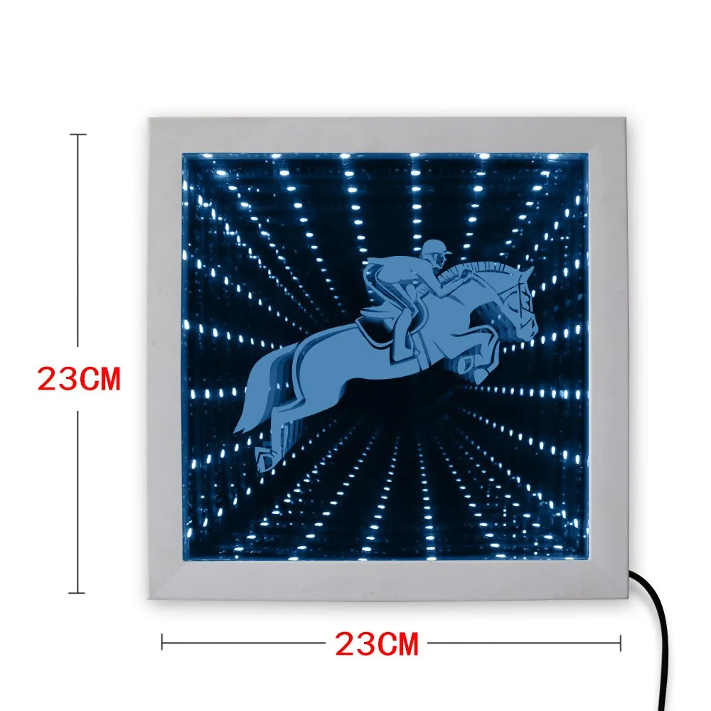 Kentucky Derby Equestrian LED Lighing Infinity Mirror Tunnel Vision Wood Frame Horse Rider Mesmerizing Tunnel of Mirror Light