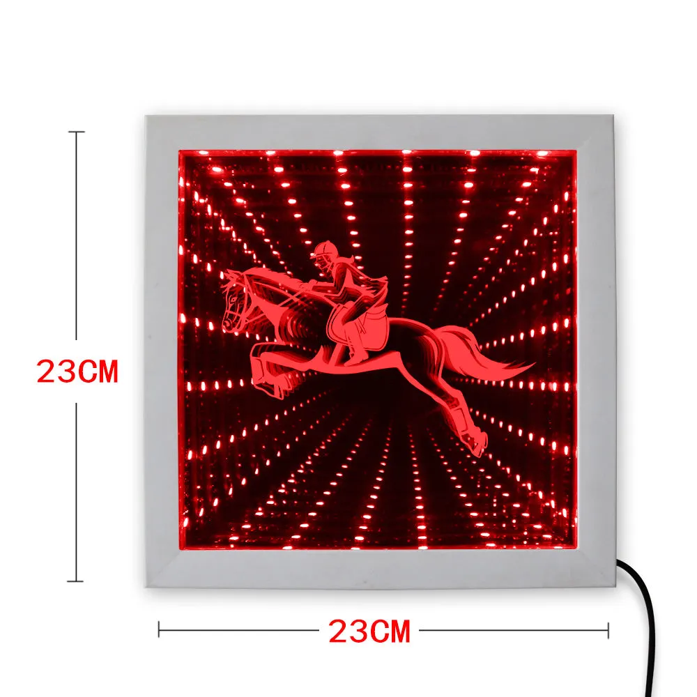 Kentucky Derby Equestrian LED Lighing Infinity Mirror Tunnel Vision Wood Frame Horse Rider Mesmerizing Tunnel of Mirror Light