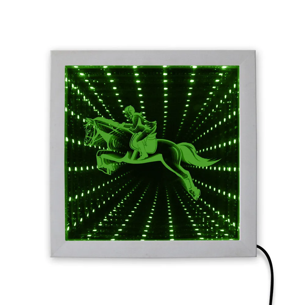 Kentucky Derby Equestrian LED Lighing Infinity Mirror Tunnel Vision Wood Frame Horse Rider Mesmerizing Tunnel of Mirror Light