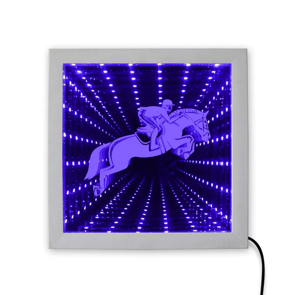 Kentucky Derby Equestrian LED Lighing Infinity Mirror Tunnel Vision Wood Frame Horse Rider Mesmerizing Tunnel of Mirror Light