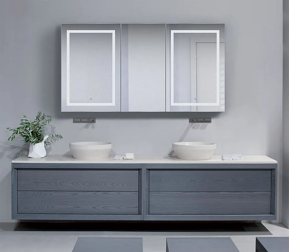 Krugg Reflections Svange LED 3-Door Medicine Cabinet w/ Dimmers & Defoggers - 4 Sizes