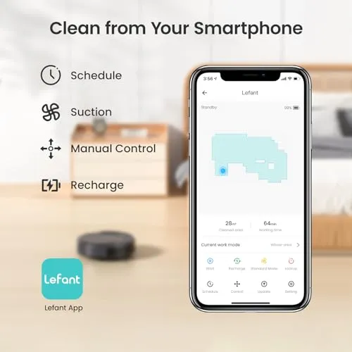 Lefant Robot Vacuum Cleaner with 2200Pa Powerful Suction,120 Mins,Tangle-Free,WiFi/Alexa/APP/Bluetooth,Schedule Cleaning,Slim Self-Charging Robotic Vacuum Cleaner for Home,Pet Hair,Hard Floors