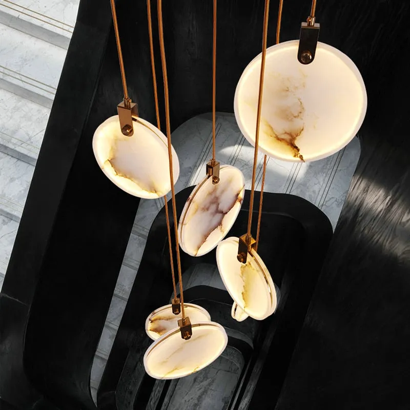 luxury marble led chandelier for staircase large lobby hallway light fixture modern home decor long gold led stone lamp
