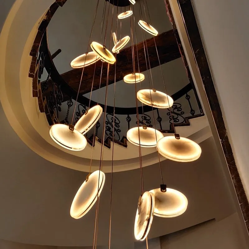 luxury marble led chandelier for staircase large lobby hallway light fixture modern home decor long gold led stone lamp