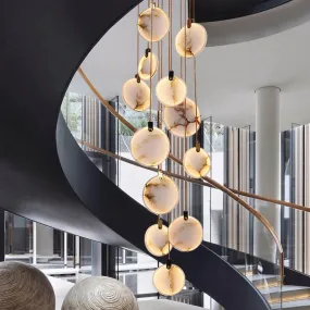 luxury marble led chandelier for staircase large lobby hallway light fixture modern home decor long gold led stone lamp