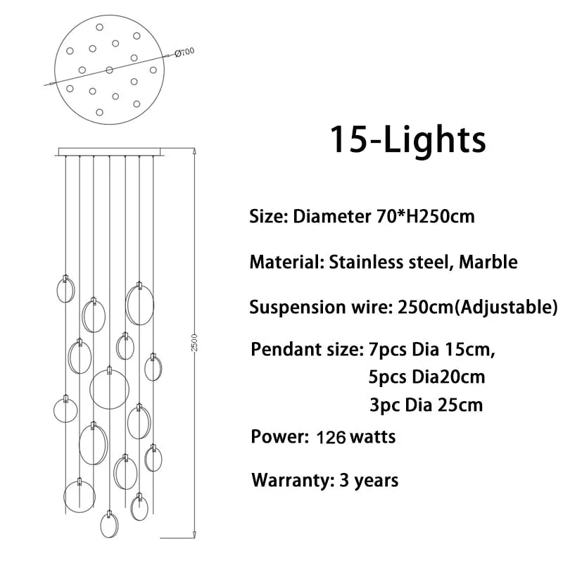 luxury marble led chandelier for staircase large lobby hallway light fixture modern home decor long gold led stone lamp