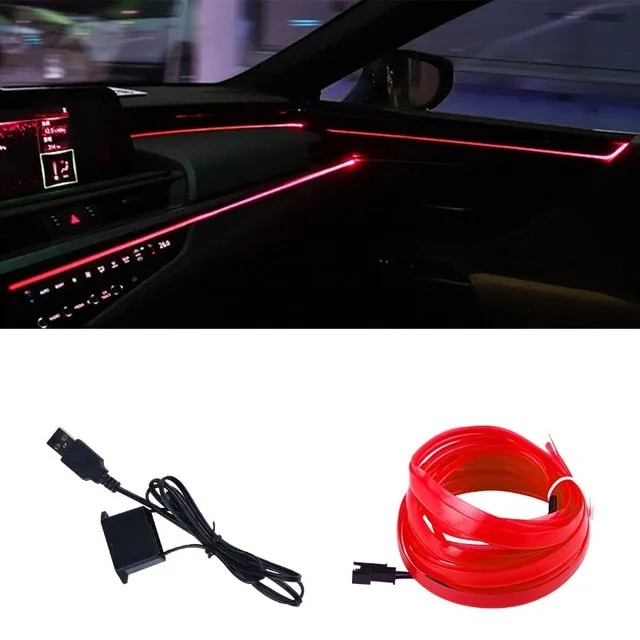 【LV005】Wire Car Interior lights Ambient LED Flex Rgb Strip Auto Flexible Atmosphere Neno Tube Soft USB Lamp Lighting Rope Tape Light
