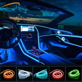 【LV005】Wire Car Interior lights Ambient LED Flex Rgb Strip Auto Flexible Atmosphere Neno Tube Soft USB Lamp Lighting Rope Tape Light