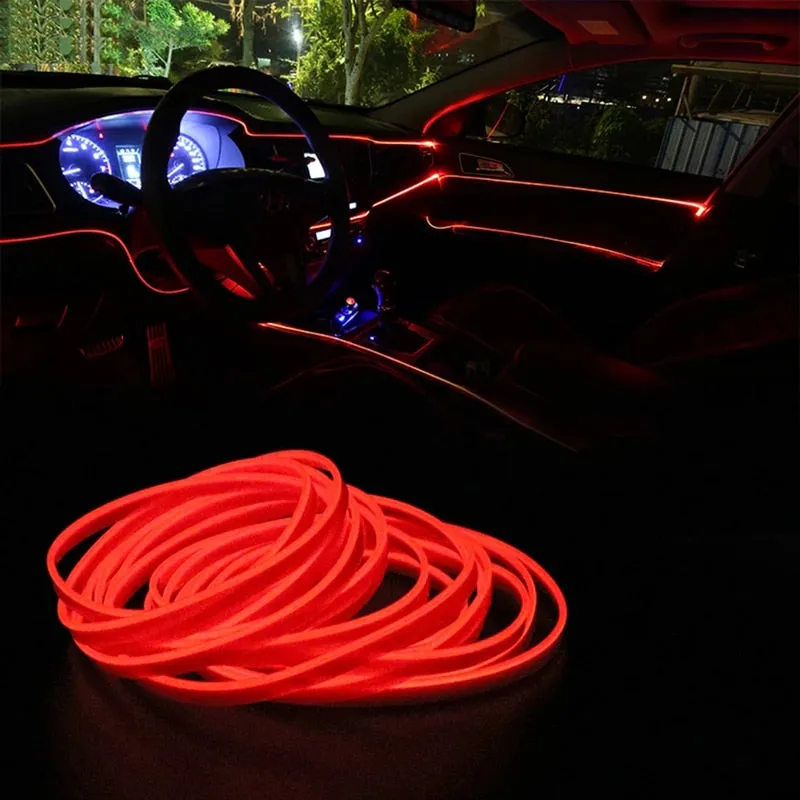 【LV005】Wire Car Interior lights Ambient LED Flex Rgb Strip Auto Flexible Atmosphere Neno Tube Soft USB Lamp Lighting Rope Tape Light