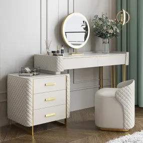 Makeup Vanity Set with LED Lighted Mirror, 5 Drawers,Modern Dressing Table Sintered Stone, Stool, For Bedroom, 47.24'', White