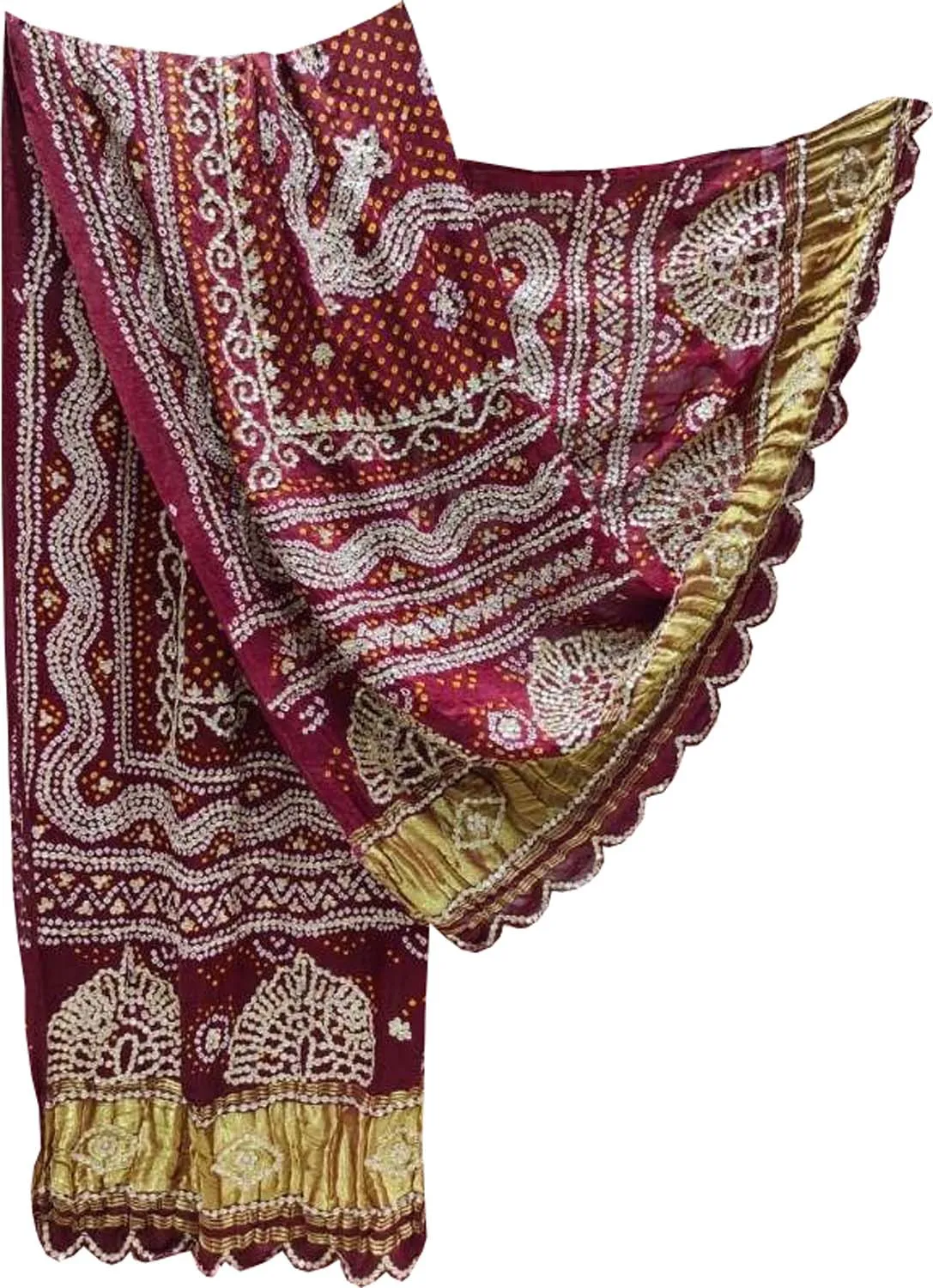 Maroon Bandhani Gota Work Pure Gajji Silk Dupatta