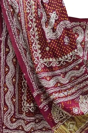 Maroon Bandhani Gota Work Pure Gajji Silk Dupatta