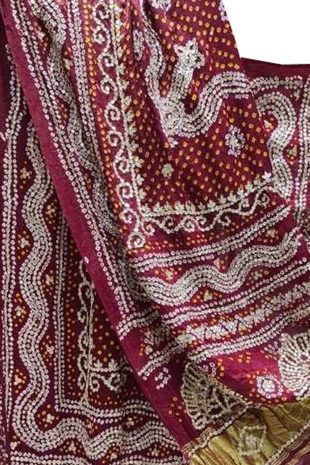 Maroon Bandhani Gota Work Pure Gajji Silk Dupatta