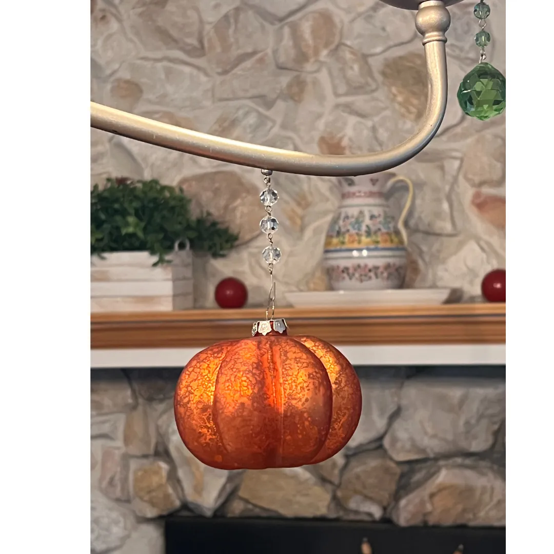 MERCURY GLASS PUMPKIN -  (Set/1) - MAGNETIC HALLOWEEN ORNAMENT