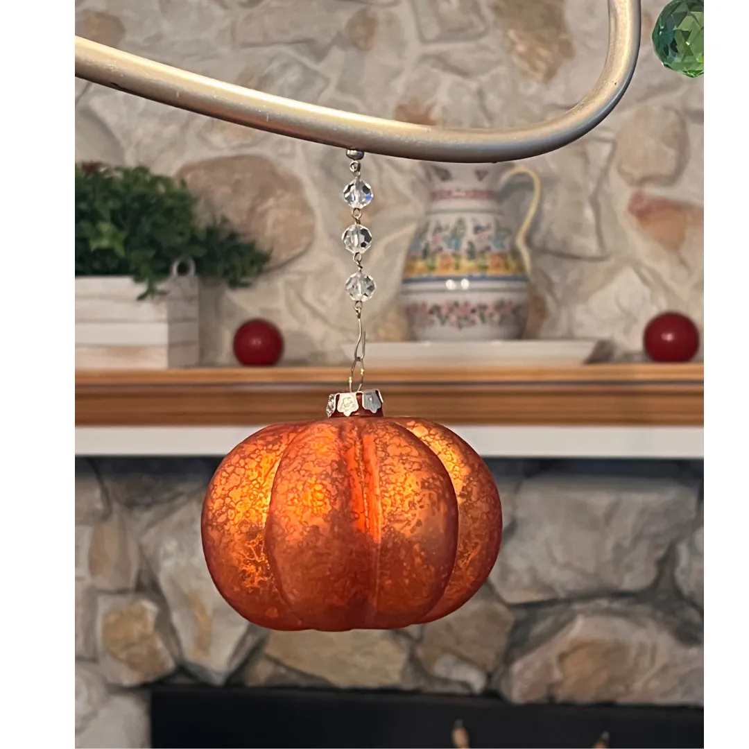 MERCURY GLASS PUMPKIN -  (Set/1) - MAGNETIC HALLOWEEN ORNAMENT