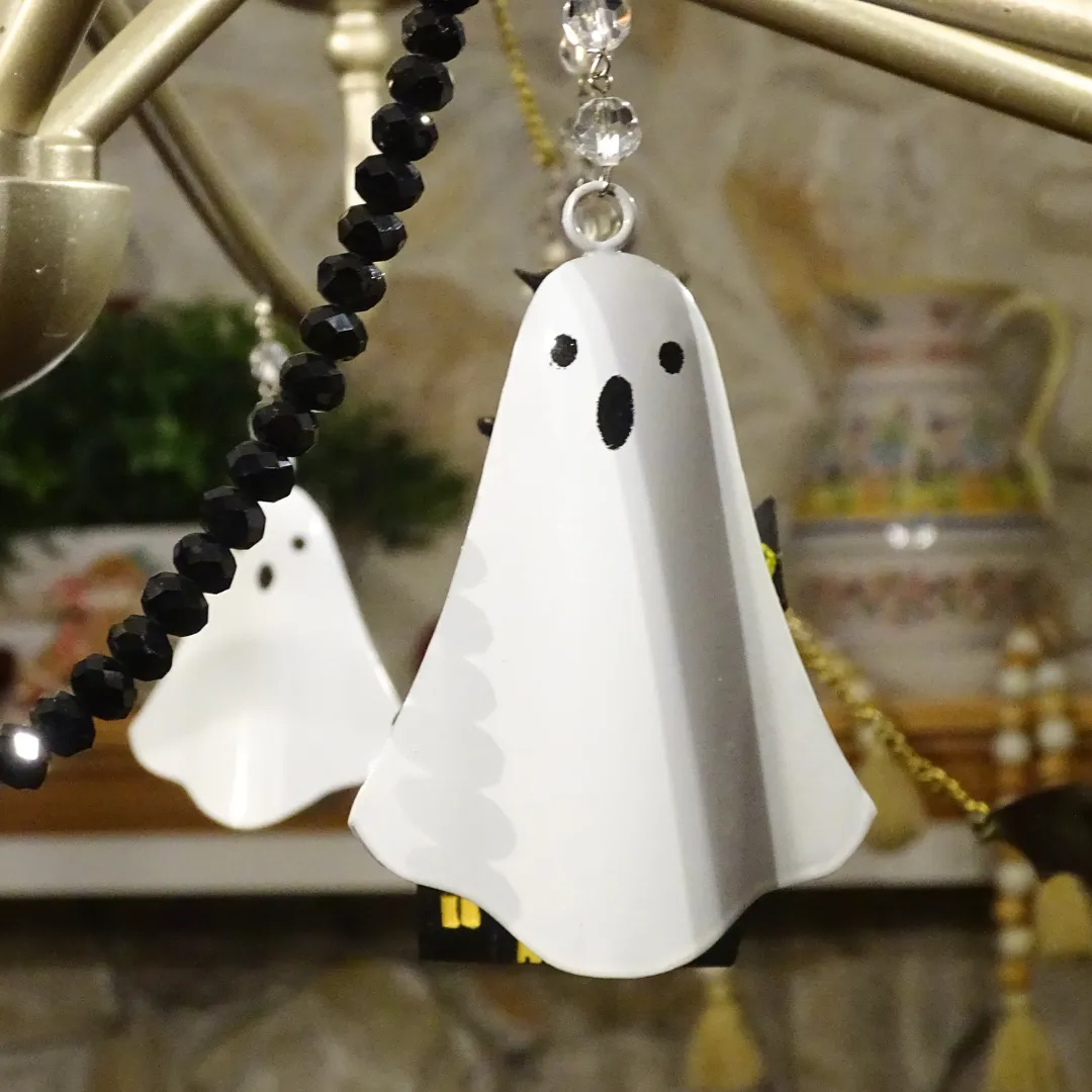 METAL GHOST (Set/1) OR (Set/3) MAGNETIC HALLOWEEN CHANDELIER ORNAMENT