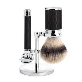 MÜHLE Black/Chrome Silvertip Fibre / Safety Razor (Closed Comb) Shaving Set