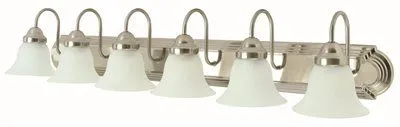 Monument 6-Light Vanity Fixture Brushed Nickel 48 X 7-5/8 Inch  Uses (6) 100-Watt Incandescent Medium Base Lamps