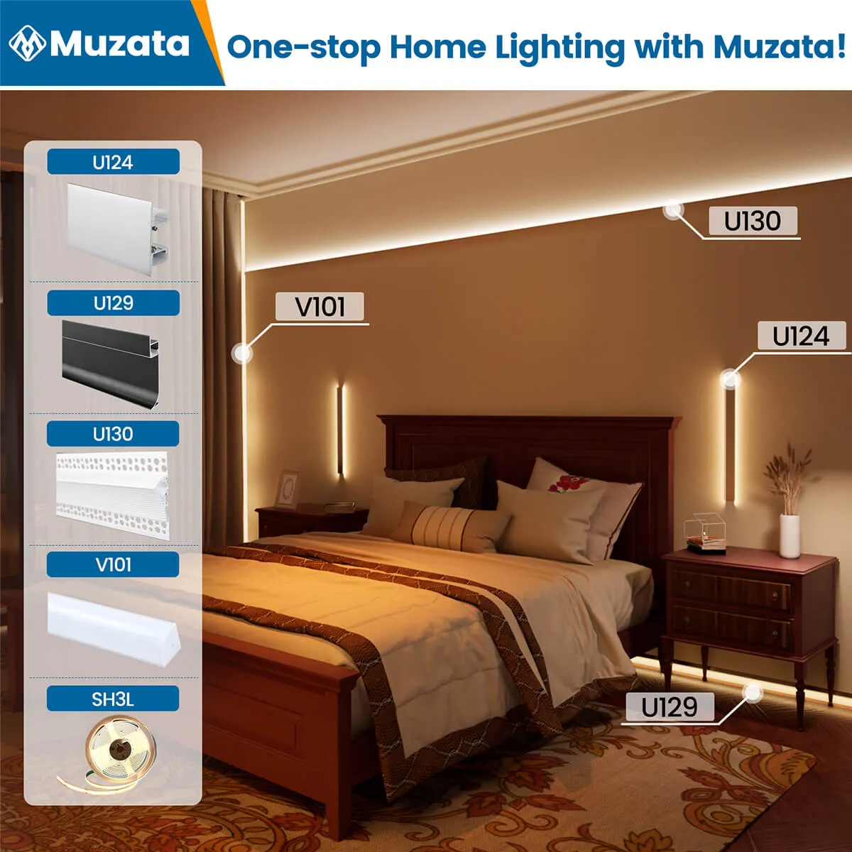 Muzata 5Pack 3.3ft/1Meter Wall Mount LED Light Aluminum Channel Silver with Milky White Cover U124