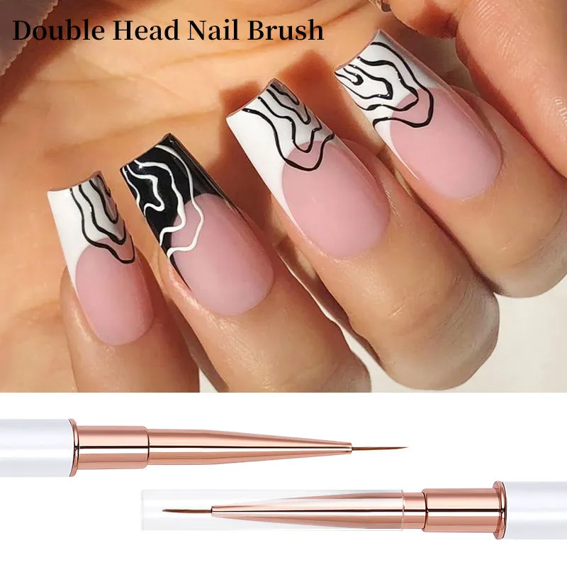 Nail Art Liner Brush White and Rose Gold with Double Head