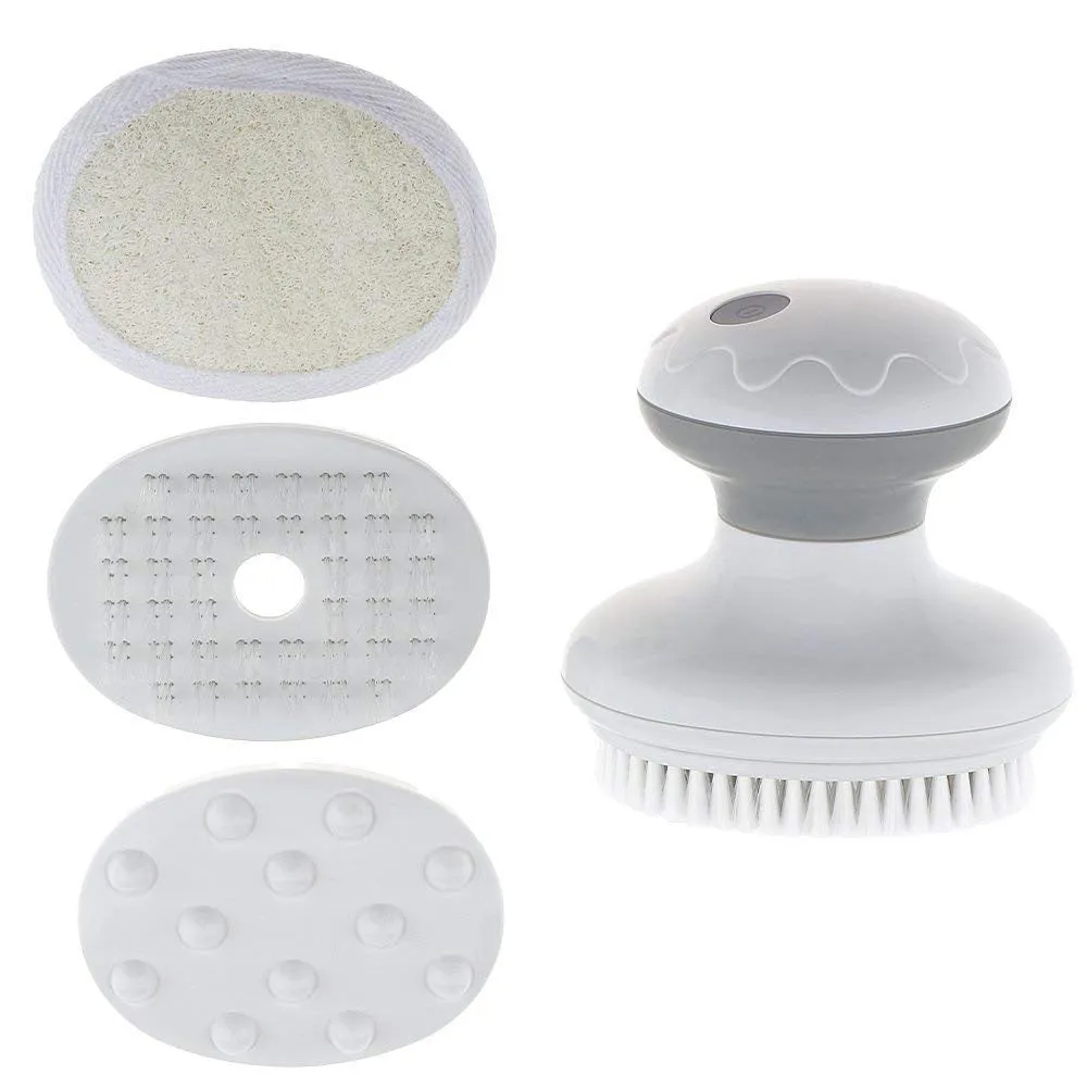 (Net) 4 in 1 Electric Bath Brush Vibration Face Body Back Cleaning Massager Tools Waterproof SPA Cleansing Massage Shower Brush / AE-903